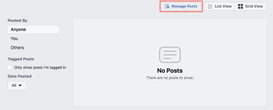 Manage posts interface