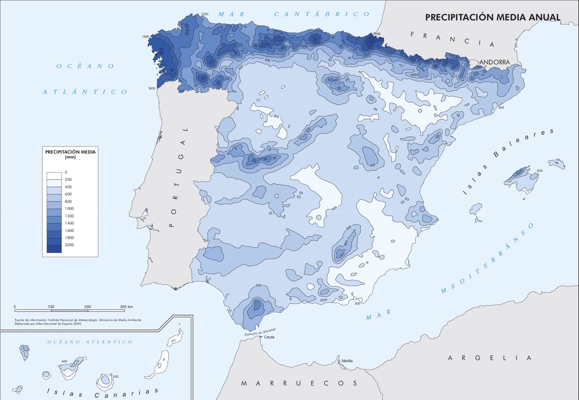 Mean precipitation in Spain